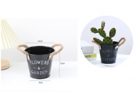 Osłonka metalowa z uszami ze sznurka jutowego 13x12x9 cm CZARNA