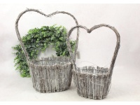 Osłonka z gałązek na stelażu z drutu SERCE kpl 2 szt SZARA BIELONA