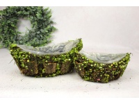 Osłonka mech, gałązki listki ŁÓDKA 33x19x15 i 25x14x13 cm kpl 2 szt