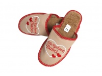 b Pantofle, klapki, kapcie DLA KOCHANEJ BABCI  beżowe z czerwoną lamówką 36-41  - 1 para