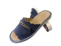 Pantofle, klapki, kapcie damskie skórzane, zamszowe Granatowe ze srebrnym łańcuszkiem 36-41 (01B) - 1 para