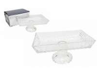 Patera szklana PROSTOKĄTNA na nóżce 20x13x9,5 cm WZÓR LIŚĆ
