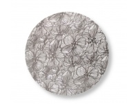 Mata stołowa- tw. sztuczne okrągła z przezroczystą folią  KWIATY 38 cm SREBRNA