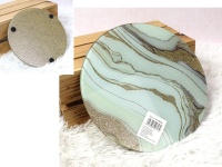 Podstawka szklana okrągła MARMUR 25 cm zielono-złota brokacona