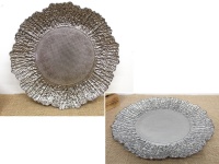 Podtalerz, patera szklana 3D z perłową powłoką 33 cm SREBRNA efekt drewna