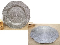 Podtalerz, patera szklana 3D z perłową powłoką 33 cm SREBRNA z wzorem