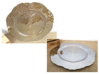 Podtalerz, patera szklana 3D z perłową powłoką 33 cm MIEDZIANA z wzorem