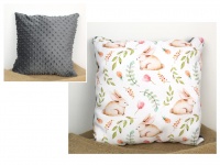 Poduszka 40x40 cm z tyłem minky BRĄZOWE ZAJĄCZKI Z GAŁĄZKAMI - bardzo miękka!