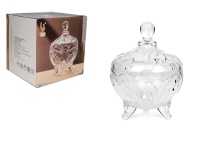 Pojemnik szklany, bombonierka z pokrywką, tłoczony wzór TULIPAN 18x14 cm