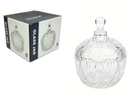 Pojemnik szklany, cukiernica z pokrywką tłoczony wzór 14x10,5 cm