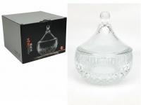 Pojemnik szklany, cukiernica z pokrywką, tłoczony wzór 16x12,5 cm