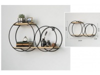 Półka, organizer metalowy z drewnianymi segmentami KOŁA 39x25x9 cm CZARNA