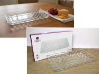 Półmisek szklany PROSTOKĄTNY z tłoczonym wzorem Kwadraty 33x17x3,5 cm