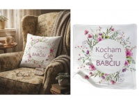 Poszewka na poduszkę KOCHAM CIĘ BABCIU kwiatki 40x40 cm
