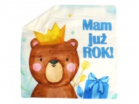 Poszewka na poduszkę MAM JUŻ ROK! 40x40 cm BIAŁA z misiem