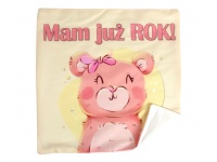 Poszewka na poduszkę MAM JUŻ ROK! 40x40 cm ŁOSOSIOWA z misiem