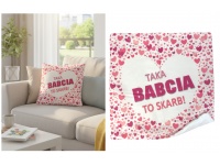 Poszewka na poduszkę TAKA BABCIA TO SKARB! różowe serca 40x40 cm