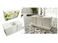 Przyprawnik, solniczka, pieprzniczka ceramiczny 13x7x5 cm cm kpl 3 el. BIAŁY PROSTY