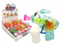 Przyrząd, urządzenie, maszynka do puszczania baniek mydlanych ZAJĄC z zapasem, świecący 19x15 cm MIX KOLOR 1 szt