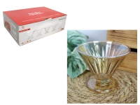 Pucharek szklany 185 ml do deserów, lodów tłoczony wzór paski 10x8 cm SZKŁO DYMNIONE w kolorze Bursztynu kpl 6 szt