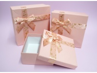 Pudełko prezentowe, kartonowe z kokardą kpl 3 szt RÓŻOWE