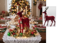 Renifer plastikowy flokowany 22x13x5 cm BORDOWY