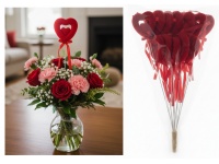 Serce na piku styropianowe flokowane 23x5 cm kpl 12 szt CZERWONE