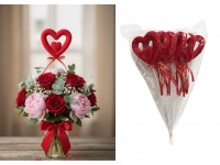 Serce na piku styropianowe flokowane 35x10 cm kpl 6 szt CZERWONE