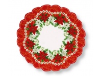 Serwetka świąteczna OKRĄGŁA 40 cm biało czerwona POINSECJA