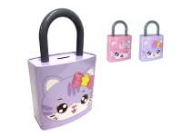 Skarbonka, puszka metalowa kłódka KOTEK 26x16x8,5 cm MIX WZORÓW