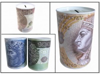 Skarbonka, puszka metalowa POLSKI ZŁOTY 16x12 cm MIX WZORÓW