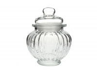 Słoiczek, pojemnik szklany zamykany BAŃKOWATY prążki 11x9 cm