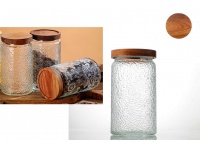 Słoik szklany z drewnianą AKACJOWĄ pokrywką 1000 ml efekt mrożonego szkła 18x10 cm