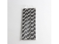 Słomki jednorazowe papierowe 19,7x0,6 cm 25 szt CZARNE w BIAŁE KROPKI