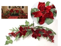 Stroik Gwiazda betlejemska, POINSECJA welurowa (5 kwiatów 12-22 cm) z szyszkami i gałązkami sosny CZERWONA 75 cm