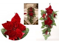 Stroik Gwiazda betlejemska, POINSECJA welurowa (5 kwiatów 12-20 cm) z szyszkami i gałązkami sosny CZERWONY 75 cm
