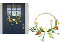 Stroik, wianek na obręczy z drewnianymi koralikami PIANKOWA RÓŻA z dodatkami 33 cm