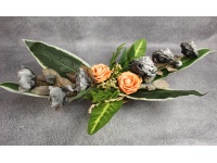 Stroik zalewany łódka KWIATY PIANKOWE długie liście (ok.100x40x16 cm) ok. 1,7 kg SZARO-POMARAŃCZOWY