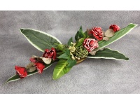 Stroik zalewany łódka KWIATY PIANKOWE długie liście (ok.100x40x16 cm) ok. 1,7 kg CZERWIEŃ + ZIELEŃ