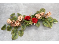 Stroik zalewany łódka KWIATY PIANKOWE duże liście (ok.105x35x20 cm) ok. 1,9 kg BEŻ + CZERWIEŃ