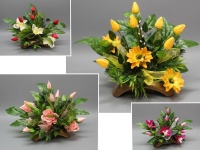 Stroik zalewany, misa łódka 7 tulipanów, bazie, 3 kwiaty (ok.60x50x60 cm) ok. 2,3 kg