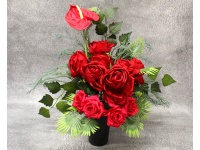 Stroik zalewany PĘCZEK RÓŻ czerwonych + anturium wazon  (ok. 55x25x50 cm) ok. 1,4 kg 