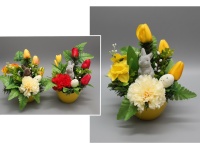 Stroik zalewany SKORUPKA zajączek, 2 żonkile, tulipany, goździk (ok.25x25x30 cm) ok. 1,5 kg