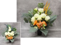 Stroik zalewany BIAŁE RÓŻE + pomarańczowe dodatki wazon (ok. 57x55x25 cm ) ok. 1,6 kg 