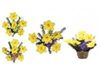 Stroik zalewany wiosenny, misa okrągła 6 żonkili z gałązką bazi (ok.35x30x33 cm) ok. 0,9 kg