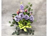 Stroik zalewany XL ZIELONY KWIAT PIANKOWY + mieszane kwiaty NIEBIESKIE, FIOLET wazon (ok. 55x35x60 cm ) ok. 1,6 kg 