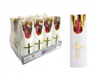 Świeca LED lustro BIAŁO-ZŁOTA krzyżem czerwony płomyk 12,5x4,5 cm no: 401 (C708)  - 1 szt 