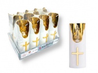 Świeca LED lustro BIAŁO-ZŁOTA krzyżem transparentny płomyk (światło białe) 12,5x4,5 cm no: 403 (C708)  - 1 szt 