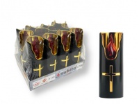 Świeca LED lustro z krzyżem CZARNO-ZŁOTA czerwony płomyk 12,5x4,5 cm no: 419 (C708)  - 1 szt 