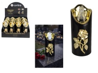 Świeca LED RICO RÓŻA 12,5x5 cm czarno-złota z transparentnym płomieniem - 1 szt